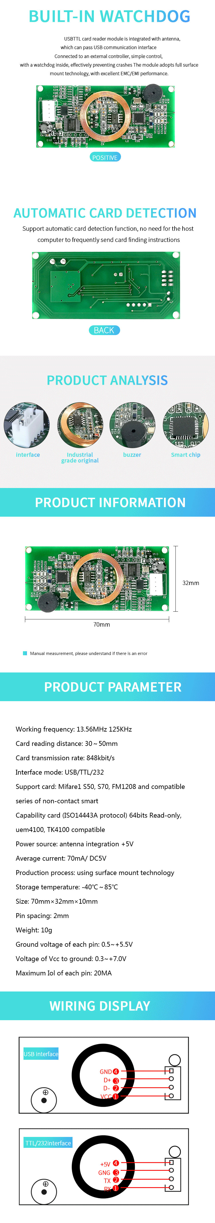 13.56mhz 125khz doppia frequenza RFID contactless USB/RS232/UART modulo lettore smart card personalizzato